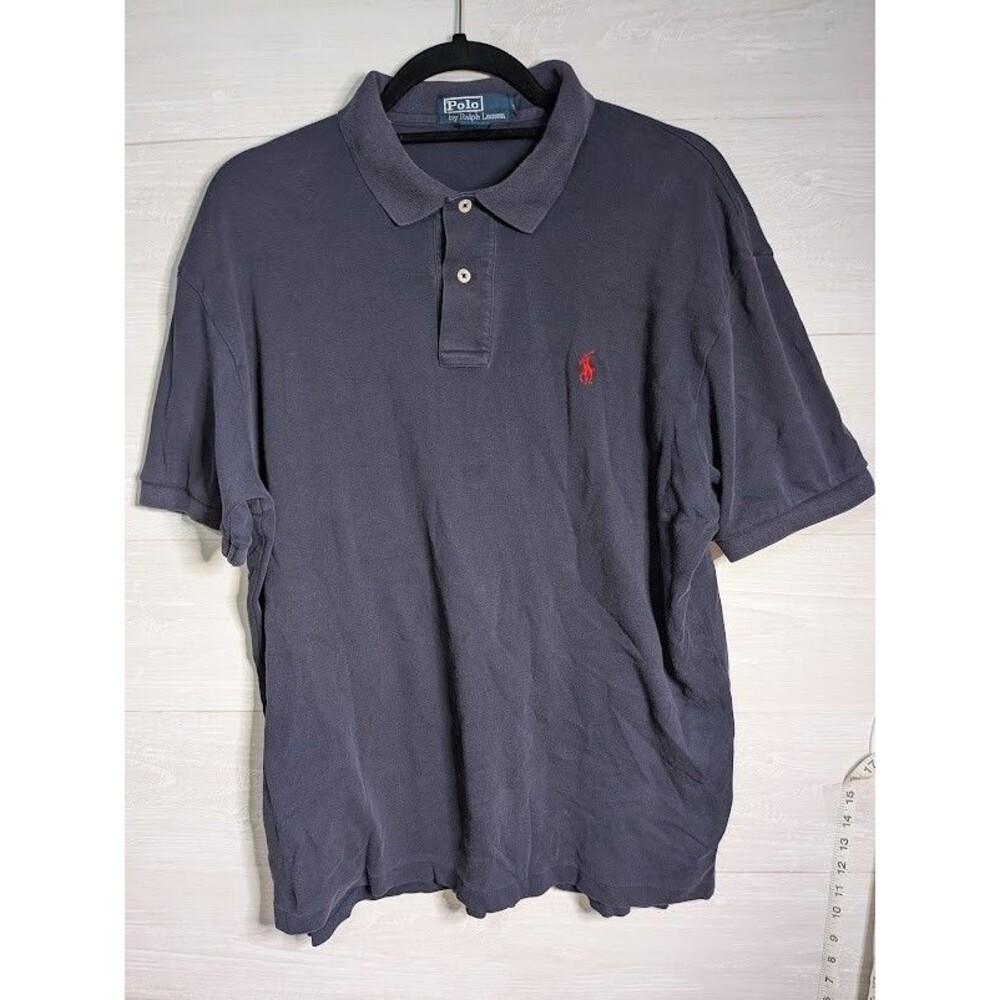 VINTAGE Polo Ralph Lauren Shirt Men Large Navy Blue Red Pony Logo Cotton Classic